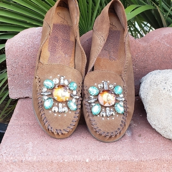 Free People Gem Stone Leather‎ Loafer Moccasin Brown Women's - Picture 5 of 10